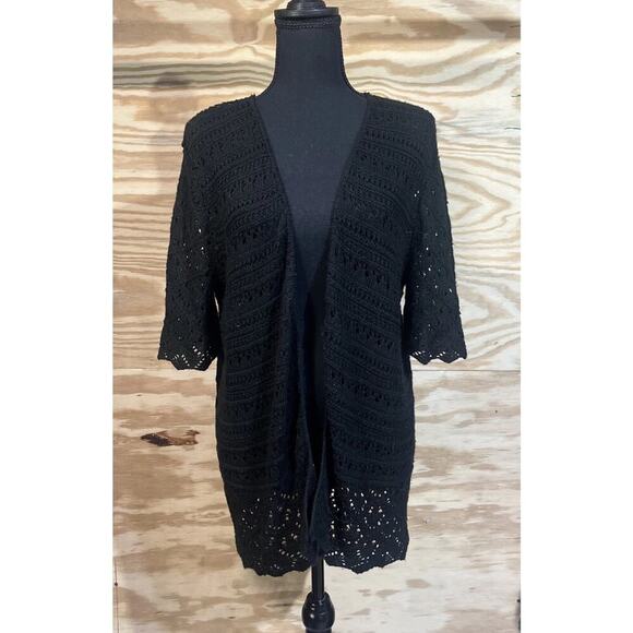 Vintage Christopher & Banks Cardigan Large Crochet Open Knit Boho Fairy grunge - Picture 1 of 11